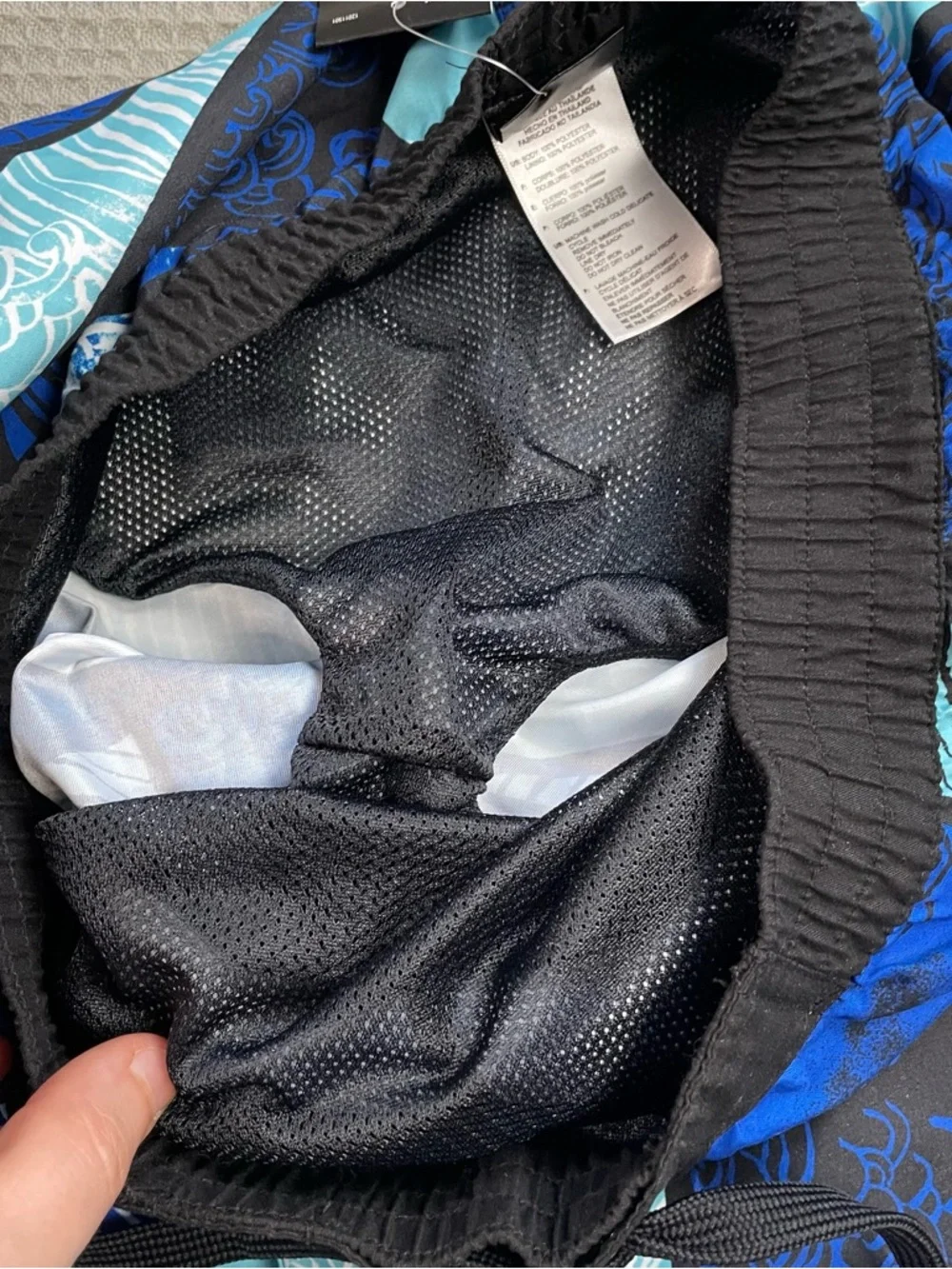 New Adidas Swim Trunks XL Boys Youth Blue Black Wave Pattern With Liner